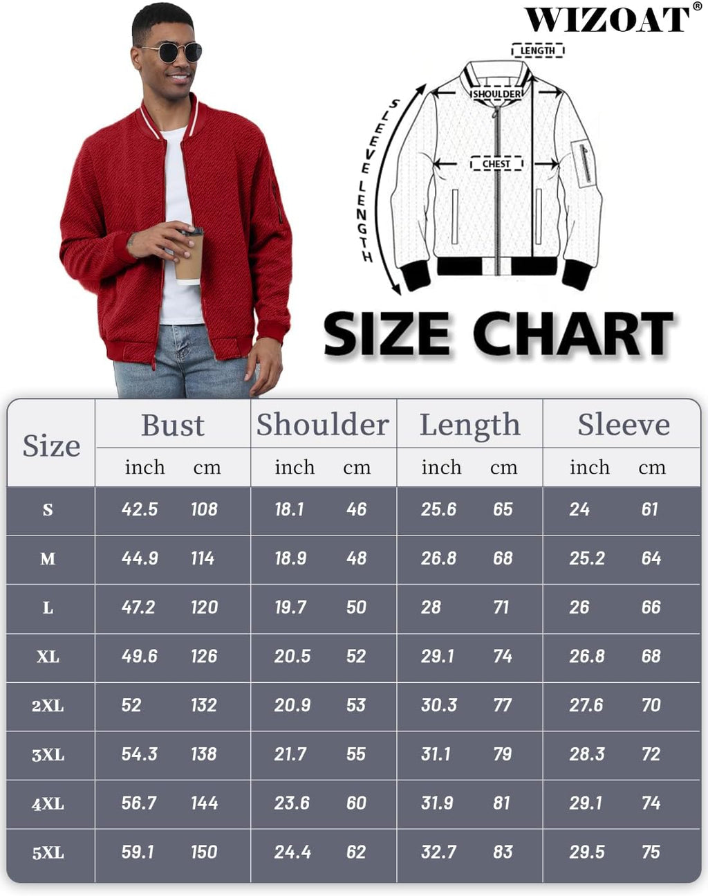 Wizoat Mens Casual Jacket Loose Fit Lightweight Jacket Varsity Bomber Jacket with Zipper
