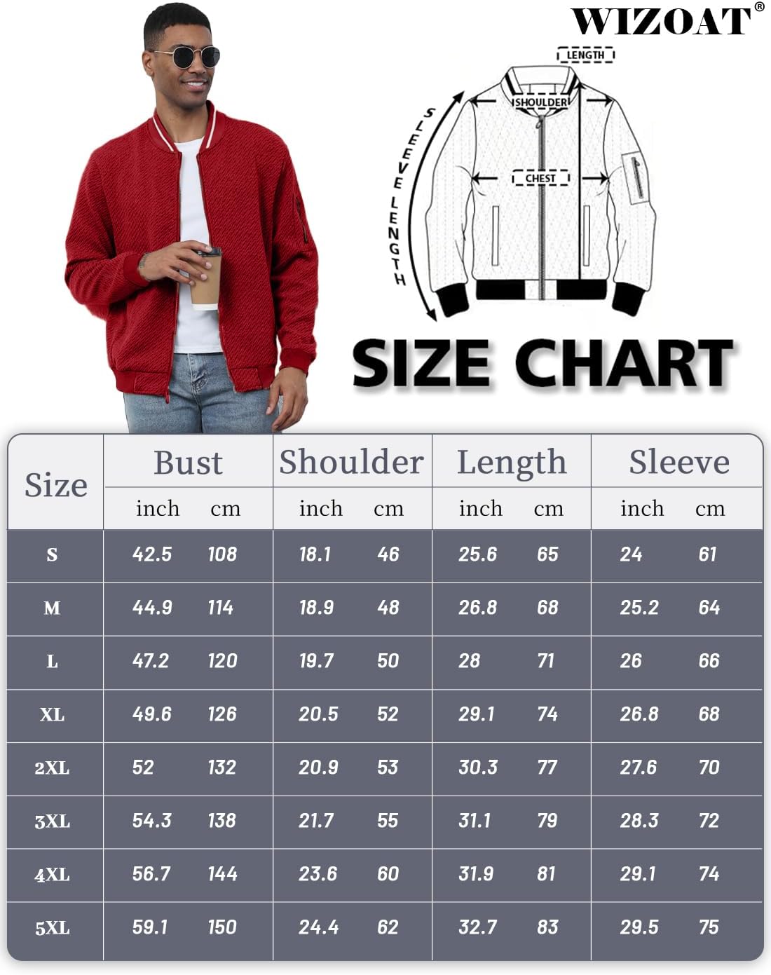 Wizoat Mens Casual Jacket Loose Fit Lightweight Jacket Varsity Bomber Jacket with Zipper