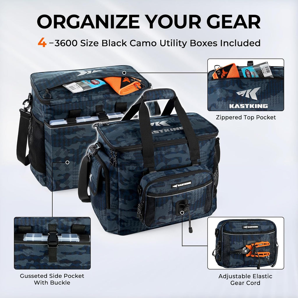 KastKing BaitSpace Tackle Bag with Removable Bait Binder, 4 Tackle Boxes