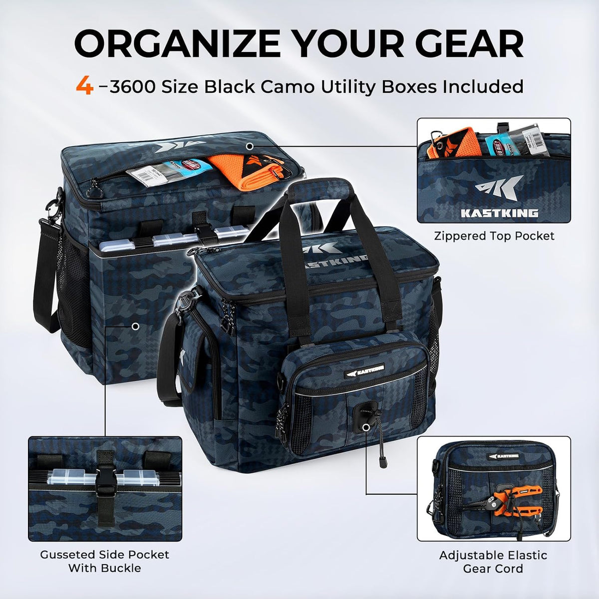 KastKing BaitSpace Tackle Bag with Removable Bait Binder, 4 Tackle Boxes
