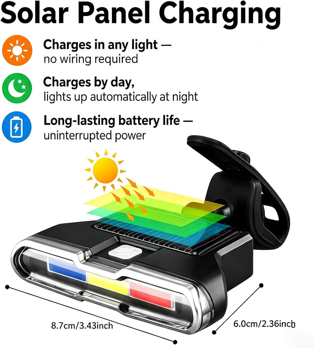 7 Mode Bike Lights with Solar Power Charge, Smart Sensing Bicycle Lights