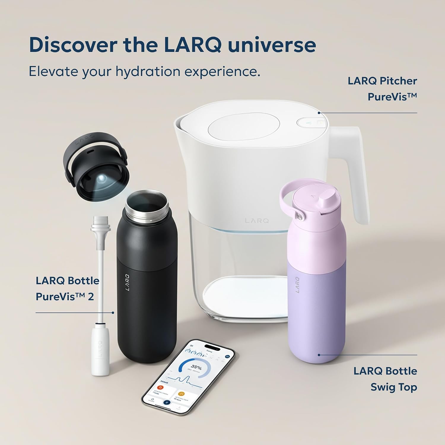 LARQ PureVis 3-in-1 Smart Water Filter Pitcher with UV-C Purifier and App
