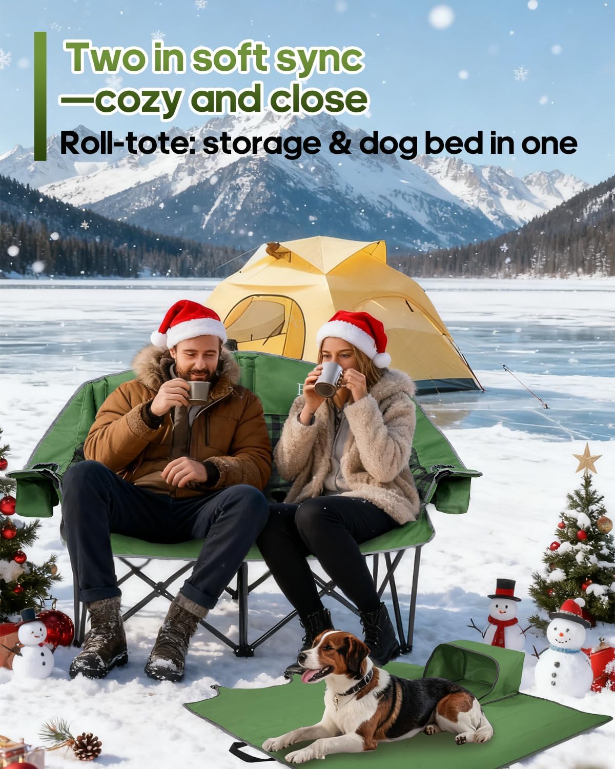 Heated Padded Double Camping Chair with 2 in 1 Carry Bag, 900LBS