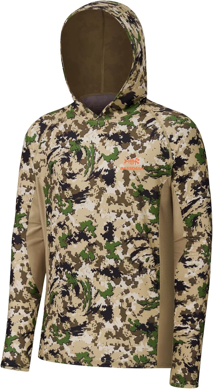 BASSDASH Men's UPF 50+ Lightweight Hunting Camo Hoodie Quick Dry Performance Long Sleeve Fishing Shirt with Hood FS30M