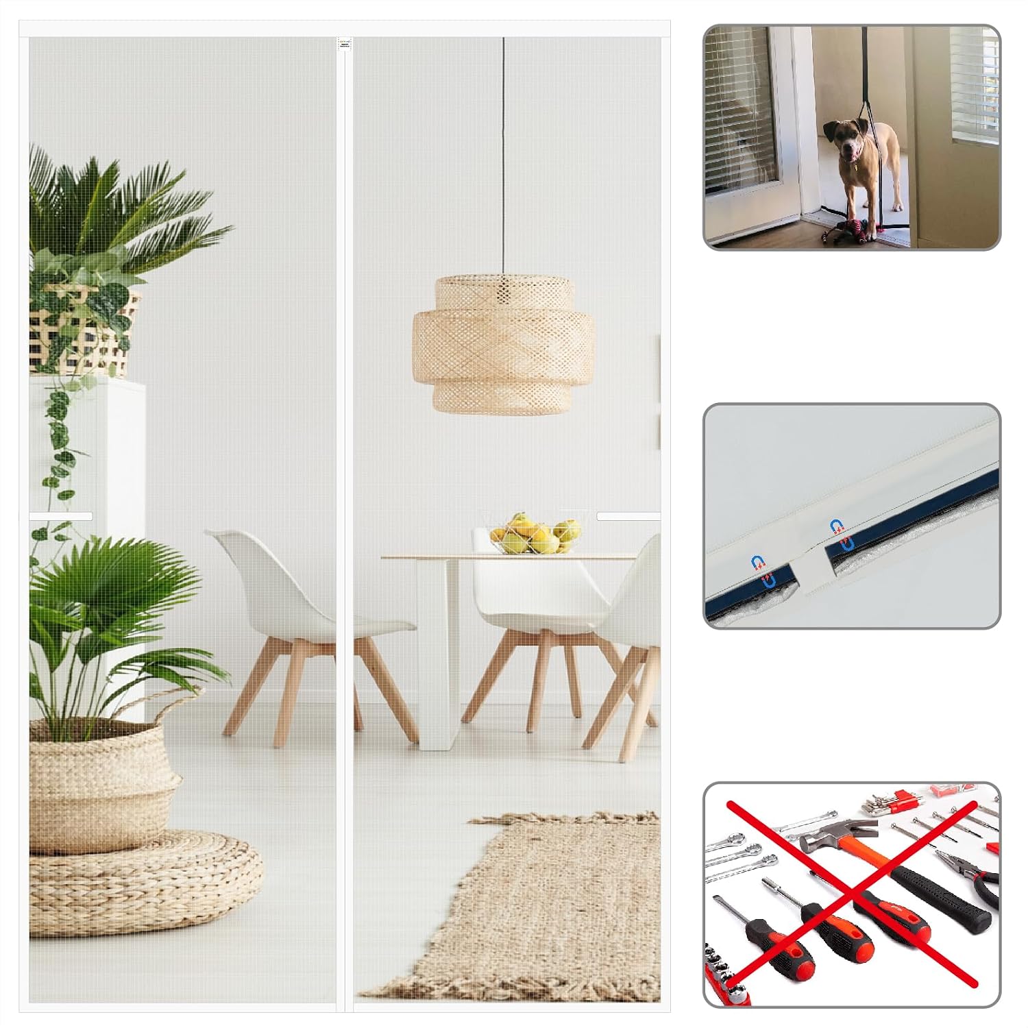 CHIYUNS White Screen Door Mesh Magnetic Closure Heavy Duty 36 x 82 inch, Self Closing Fiberglass Mosquito Net with Magnet for Doors, Bug Fly Screens Curtain for Doorway, Keep Bugs Out, Pet Friendly