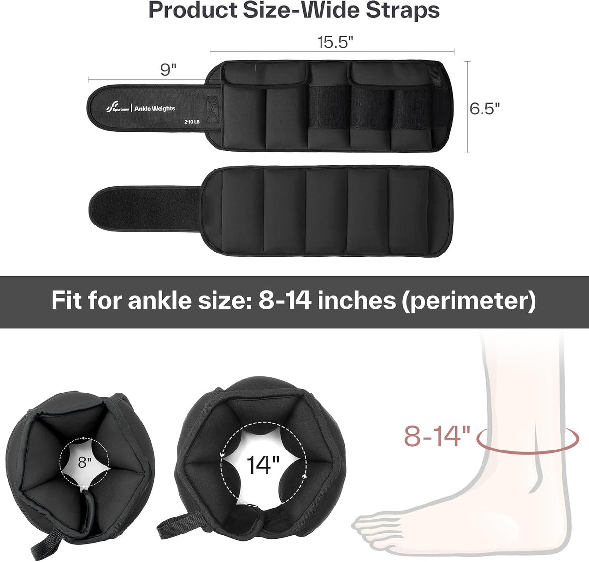 Sportneer 20lbs/Pair Adjustable Ankle Weights for Women & Men