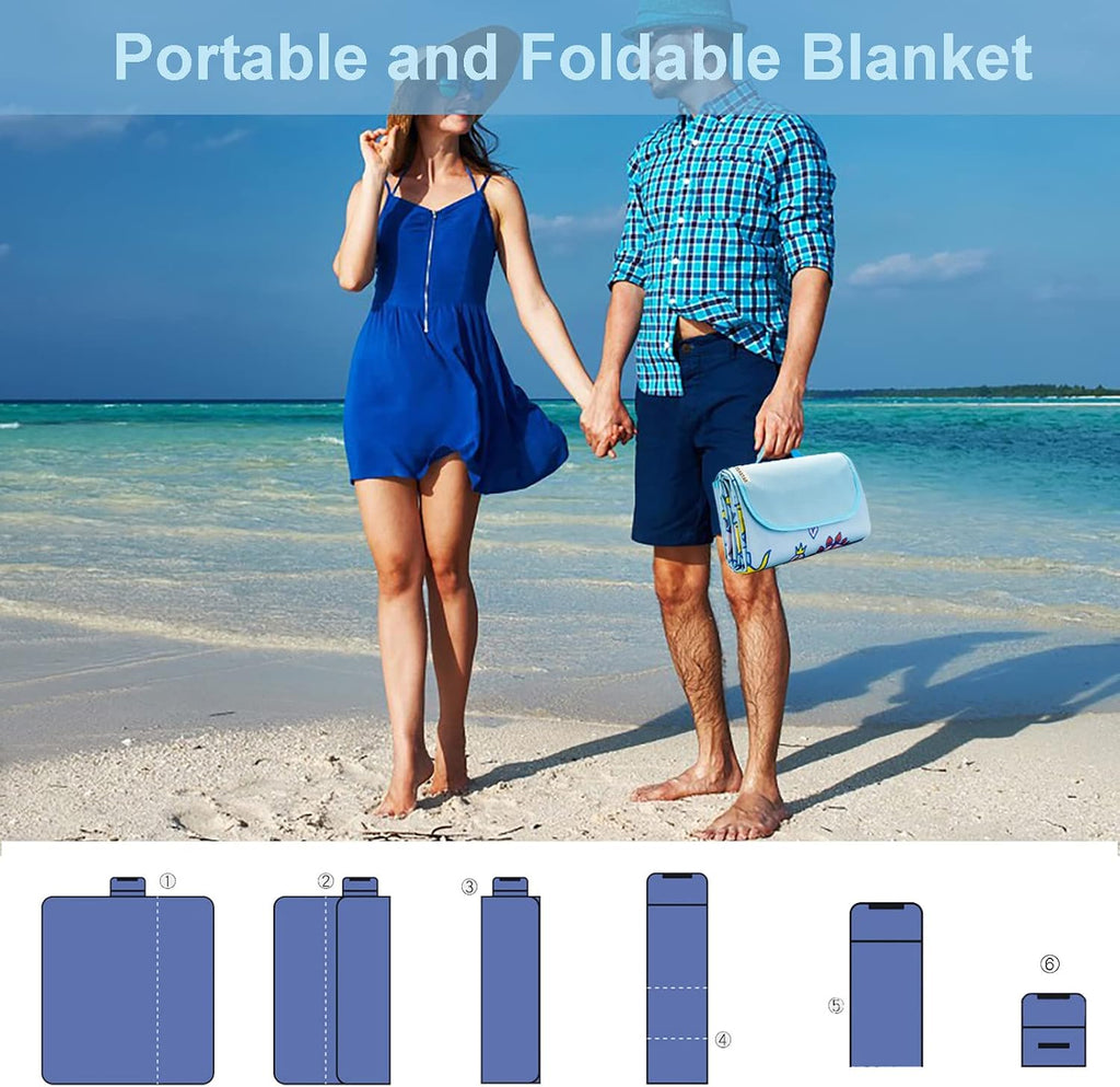 Large Picnic Blanket Waterproof Sand Free Beach Mat Foldable Picnic Mat Sandproof Beach Blanket Extra Large Grass Concert Blanket for Sporting Events, Family Picnic, Camping, Travel, Park