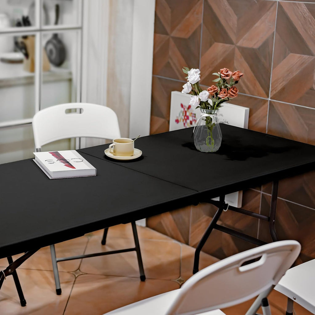 Folding Table 6ft, Heavy Duty Portable Utility Table with Handle, Black