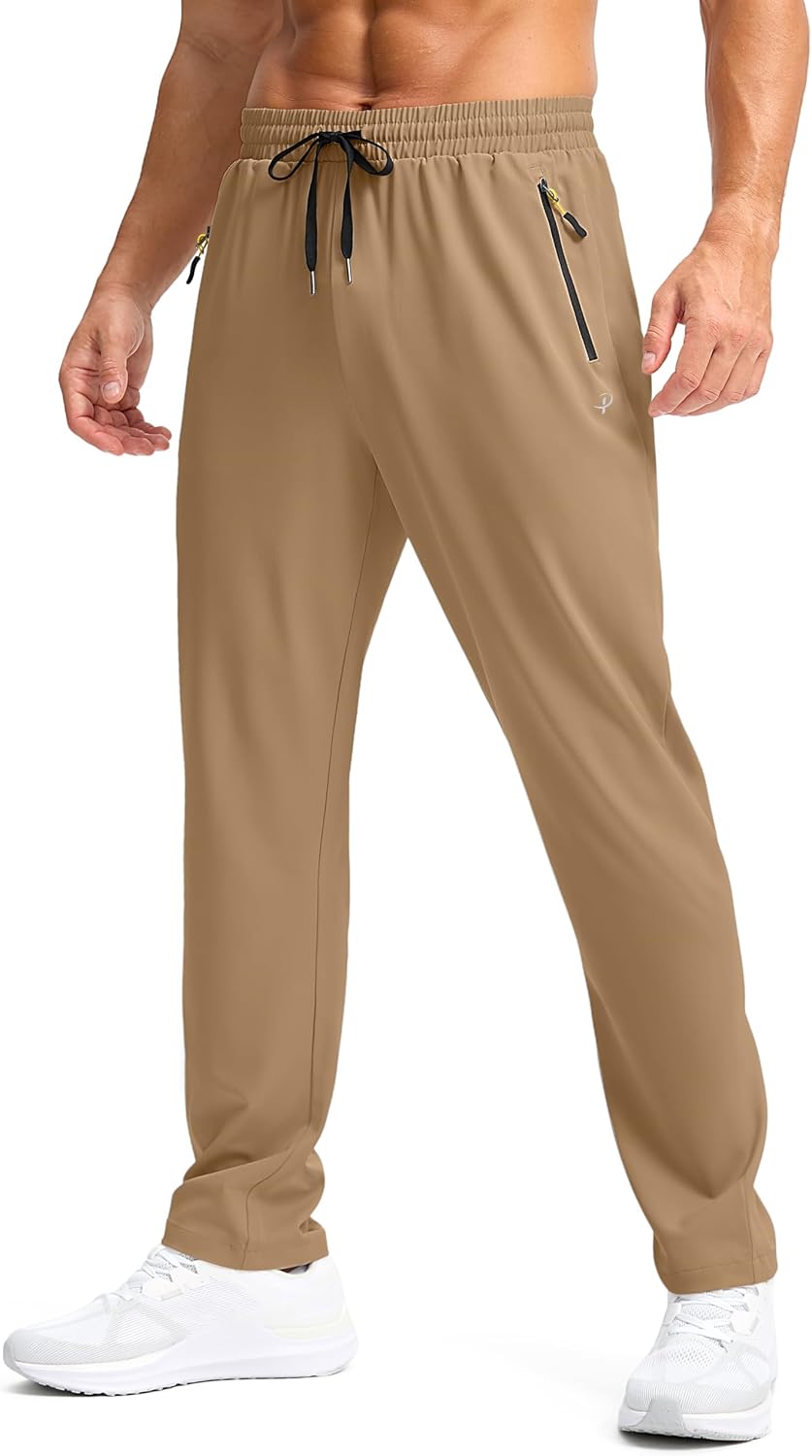 Pudolla Men's Lightweight Hiking Pants Quick Dry Outdoor Sweatpants with Zipper Pockets for Athletic Workout Casual Travel