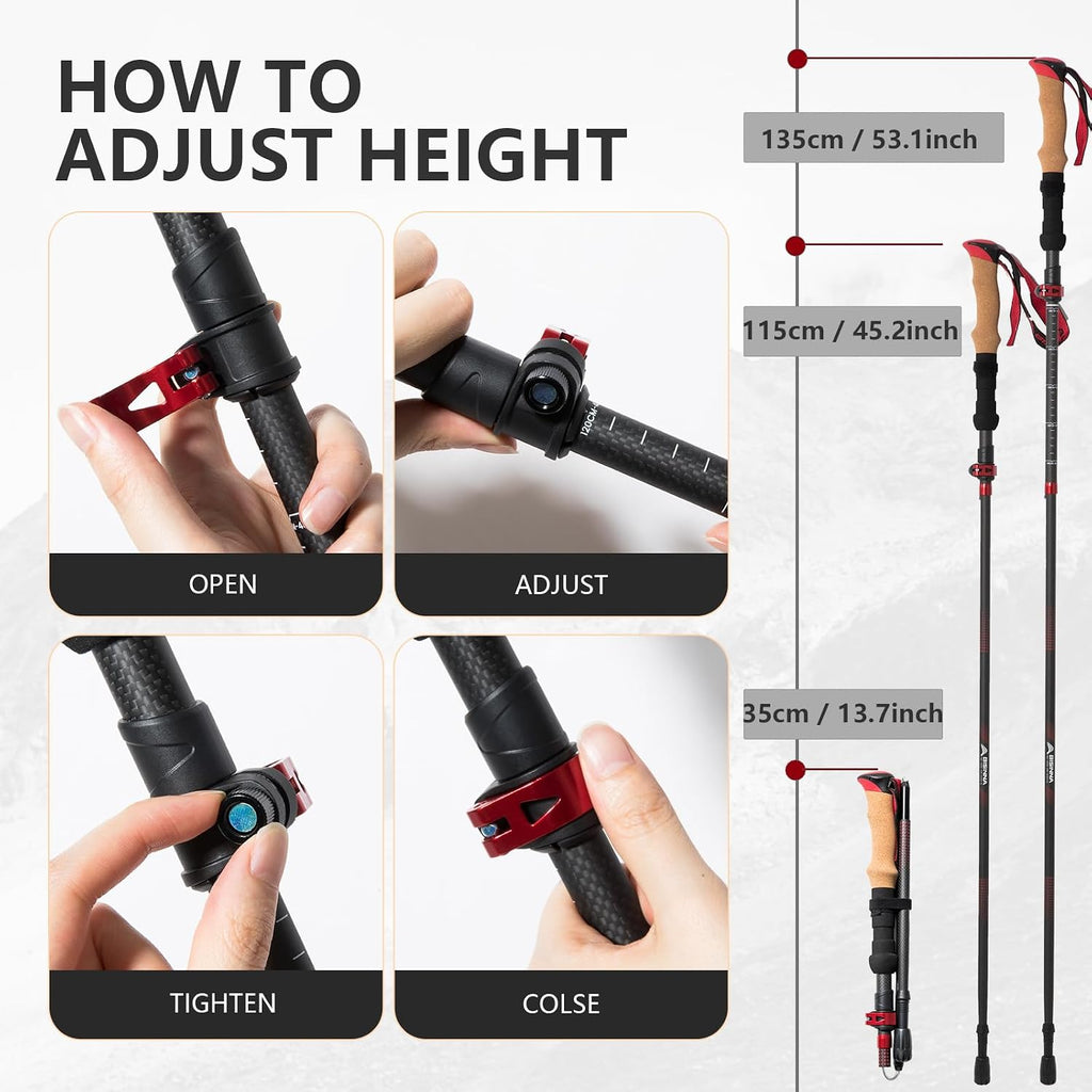BISINNA Carbon Fiber Trekking Poles Collapsible Hiking Poles 2PC
