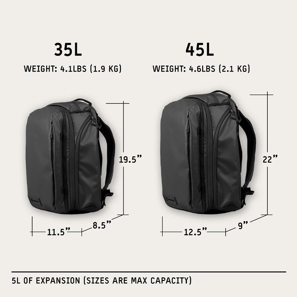 WANDRD TRANSIT 35L Travel Backpack, Black, Expandable to 40L