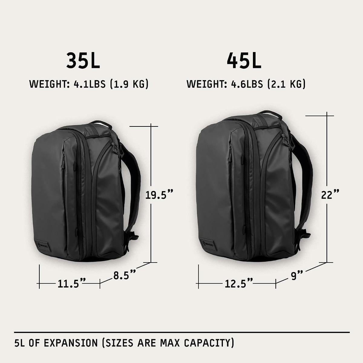 WANDRD TRANSIT 35L Travel Backpack, Black, Expandable to 40L