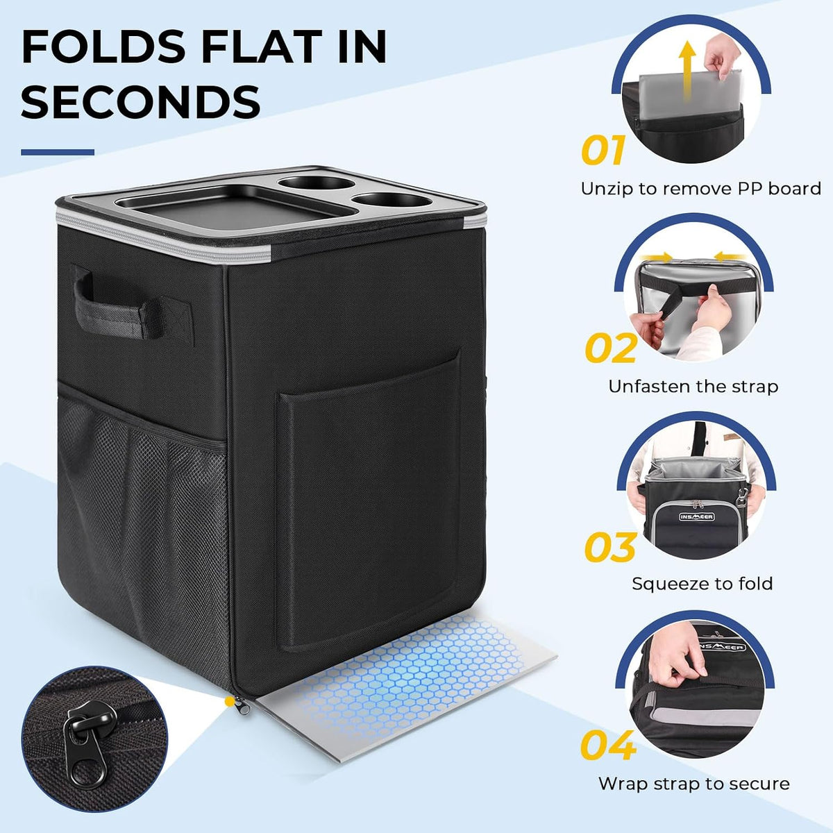 INSMEER 2-in-1 Rolling Cooler with Wheels, 60 Cans Collapsible Soft Sided Cooler on Wheels, Hard Top with 2 Cup Holders, Insulated 100% Leakproof Wheeled Cooler Bag for Beach Camping Outdoor