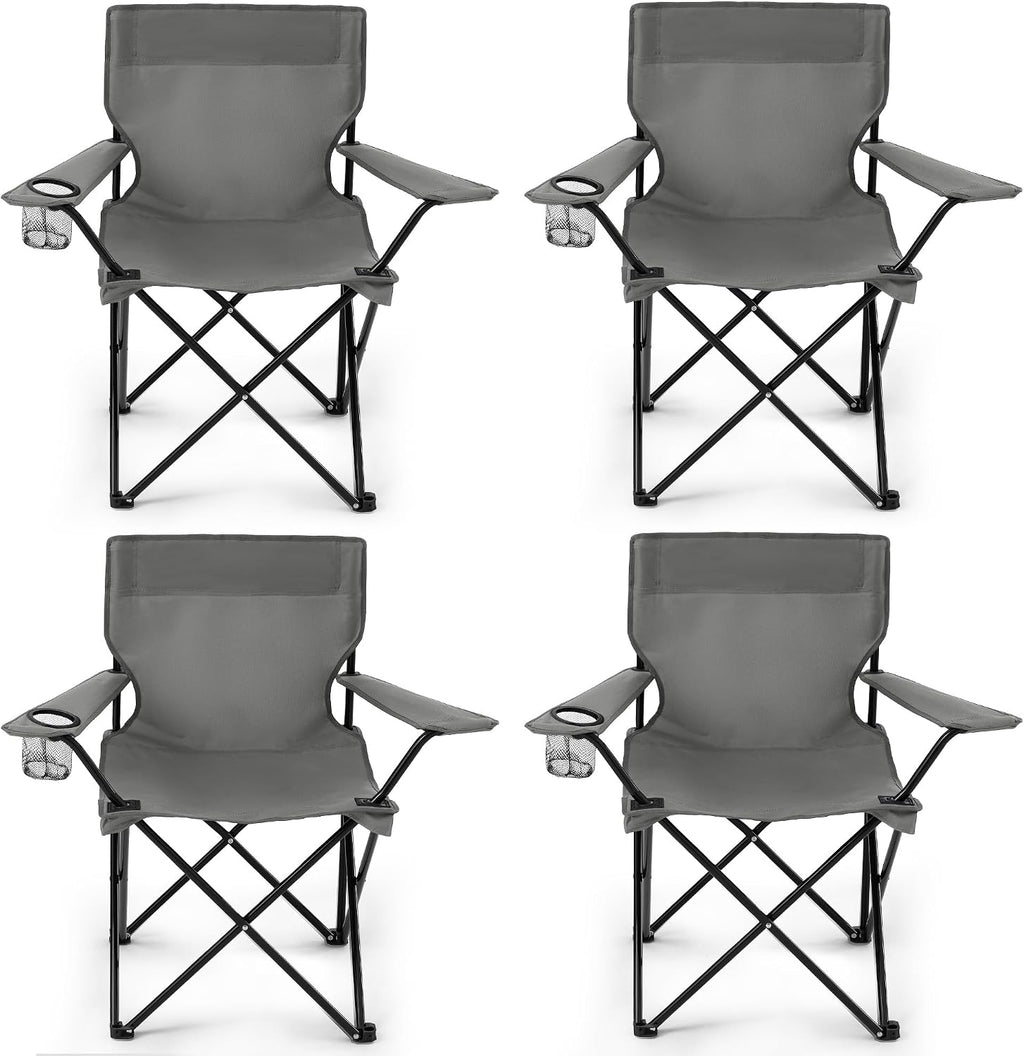 4 Pack Folding Camping Chairs for Outdoor, Foldable Portable Lawn Chairs with Carry Bag & Cup Holder, Compact Design for Camp, Beach, Picnics, and Fishing Supports 300LBS（Grey）