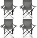 4 Pack Folding Camping Chairs for Outdoor, Foldable Portable Lawn Chairs with Carry Bag & Cup Holder, Compact Design for Camp, Beach, Picnics, and Fishing Supports 300LBS（Grey）