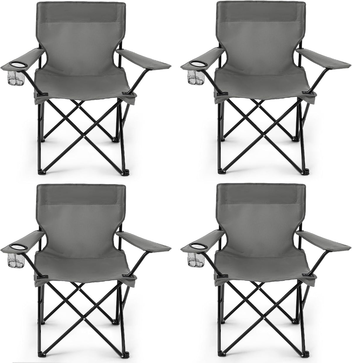 4 Pack Folding Camping Chairs for Outdoor, Foldable Portable Lawn Chairs with Carry Bag & Cup Holder, Compact Design for Camp, Beach, Picnics, and Fishing Supports 300LBS（Grey）