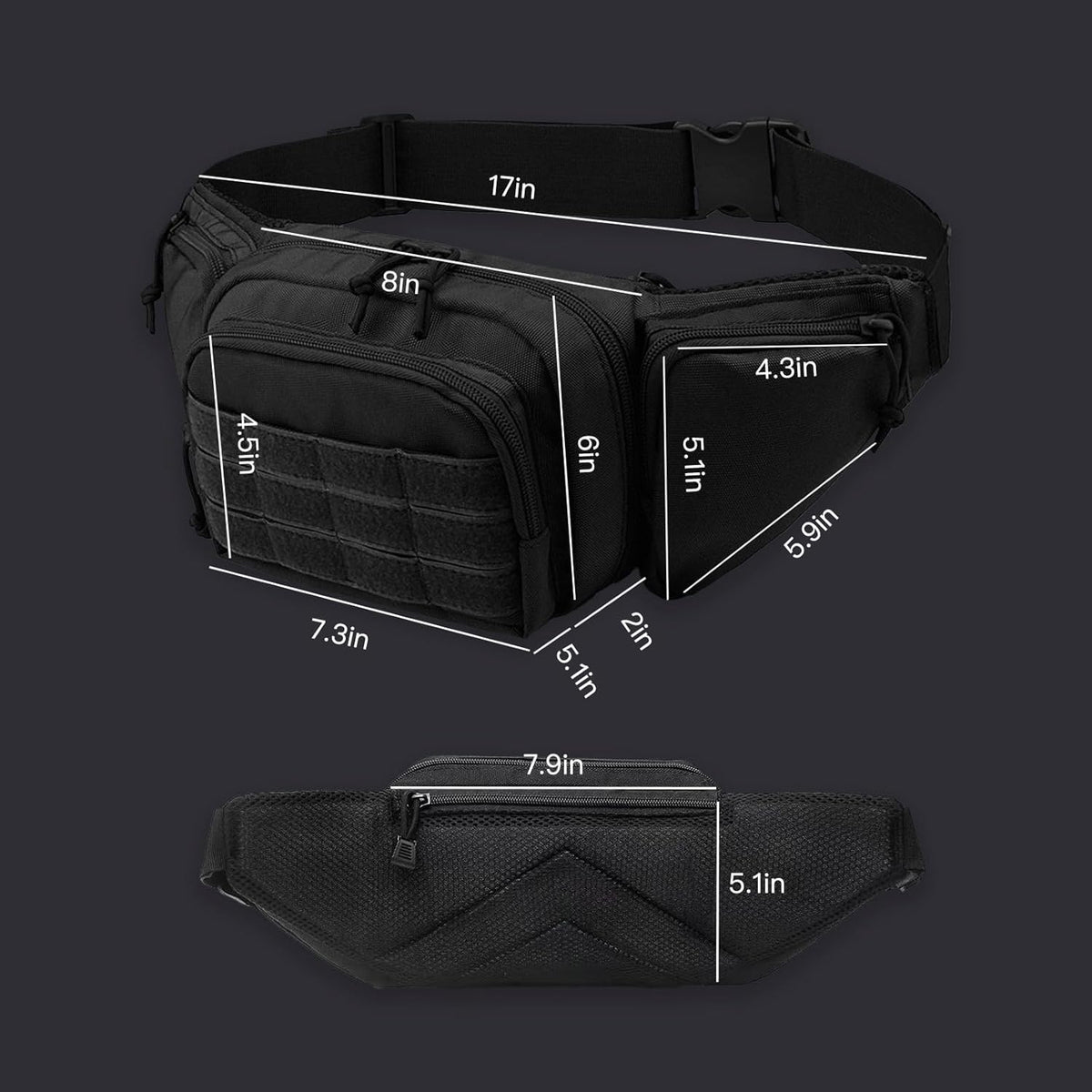 Tactical Fanny Pack for Men,800D Oxford Fabric Fanny Pack for Men,Fanny Packs Man for Hiking Climbing,Fishing,Cycling,Hunting,Adjustable Conceal Carry Tactical Fanny Packs(Black)