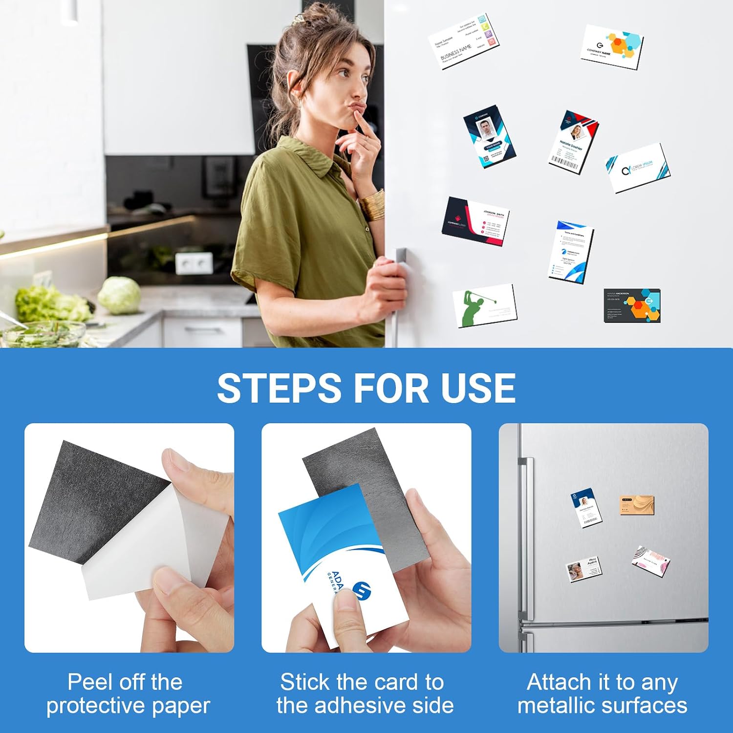 MaxGear 100 Pack Business Card Magnets Peel and Stick,Self Sticky Name Card