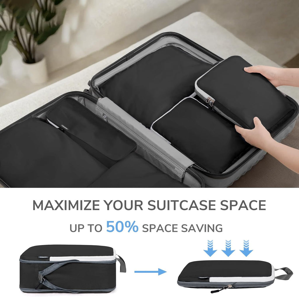 CherryNow 7 Set Compression Travel Packing Cubes for Suitcases, Black