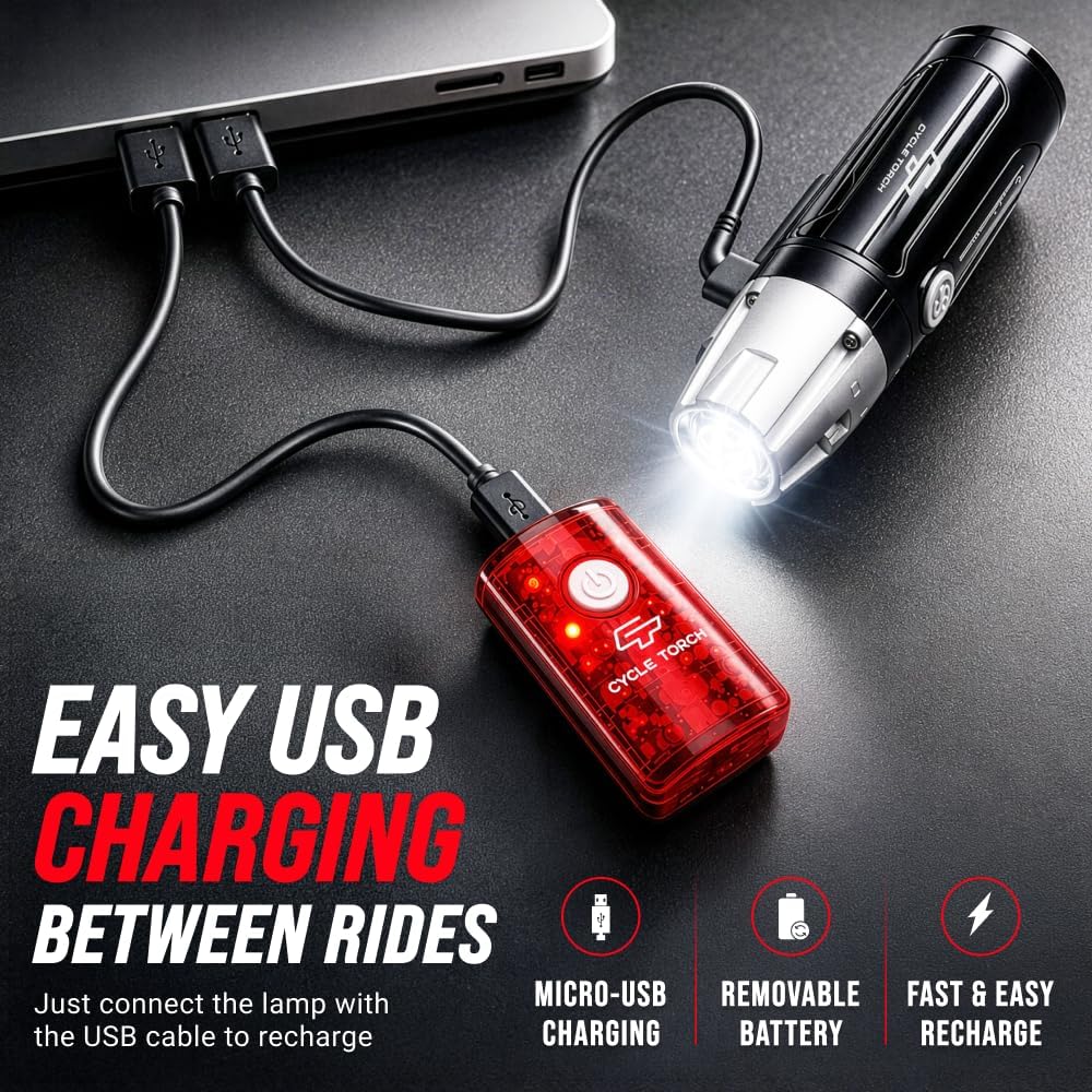 Bike Lights for Night Riding, USB Rechargeable Shark 550 Ultra Bright LED Bike Lights Front and Back Safety Tail Light Included, Bicycle Light Compatible with Mountain, Road, Kids & City Bicycles