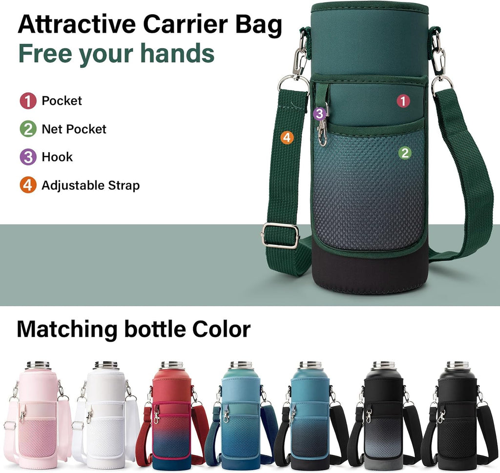 DYSANKY Insulated Water Bottle | Thickened Stainless Steel Vacuum Metal | Portable Sports Water Jug for Gym and Hiking with Straw, Carrier Bag, Handle Strap | BPA-Free 40 oz
