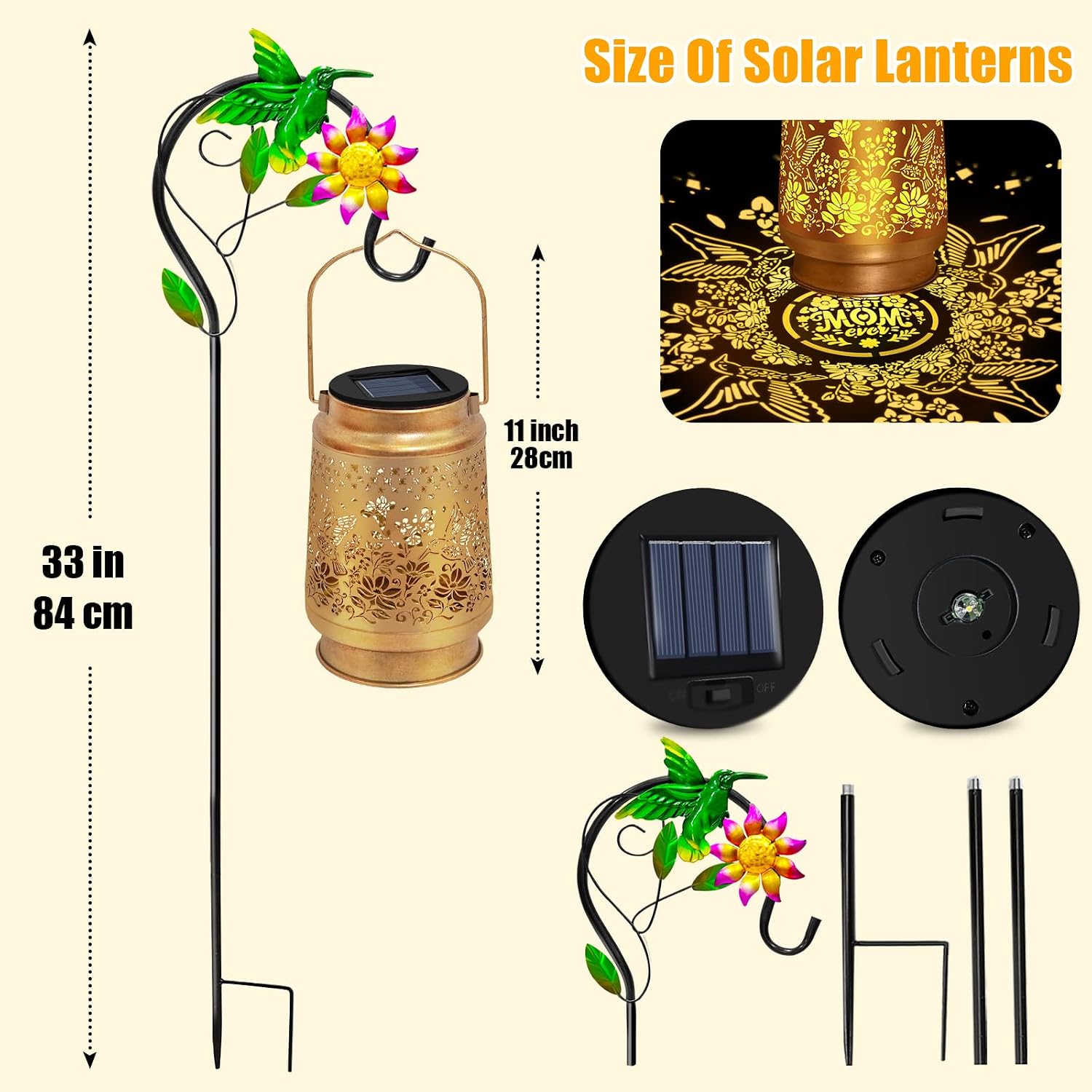 Solar Garden Lights Outdoor Decor, Hummingbird Lantern with Shepherd Hook