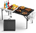 5FT Folding Table, Camping Table for Grill with Solid＆Metal Grid Grilling Surface, BBQ Prep Table Portable with Carry Handle for Party Cooking, Camping, Backyard, Beach and Patio Use