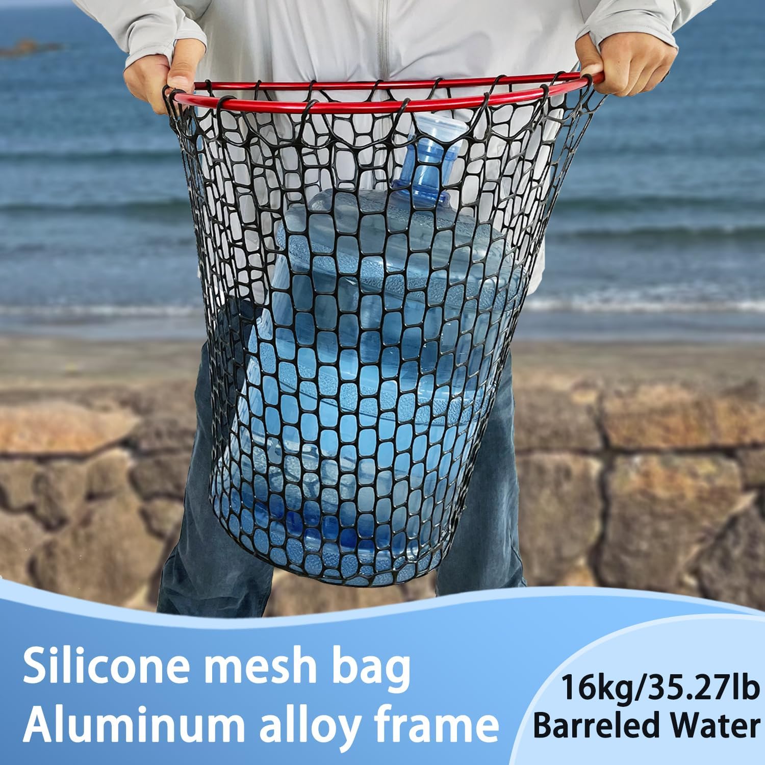 Telescoping Metal Lock Fishing Net with Handle Red Green 64" 52" Rubber Fish Net - Adjustable Length Lightweight Foldable Large Big Collapsible Extendable Fishing Net