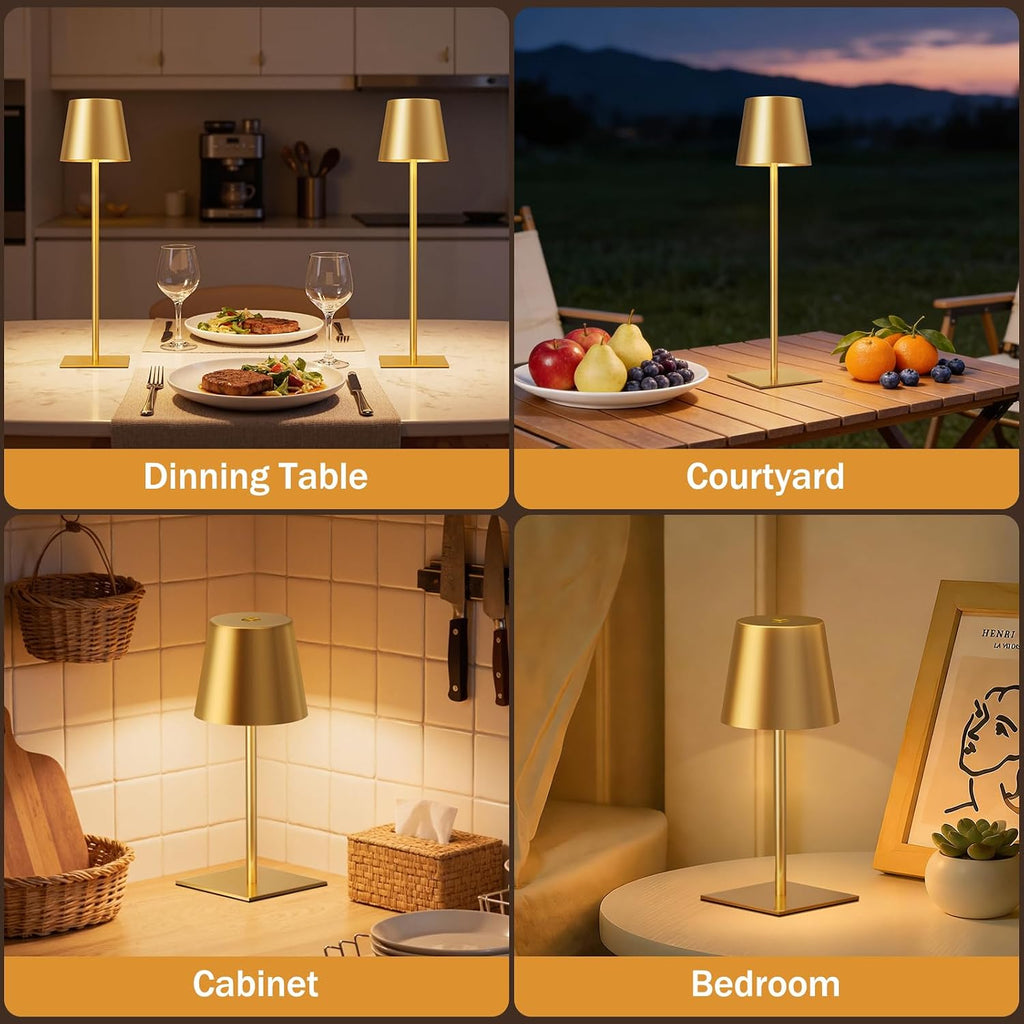 Kakanuo Gold Rechargeable Table Lamp, Cordless Battery Operated Lamp Set