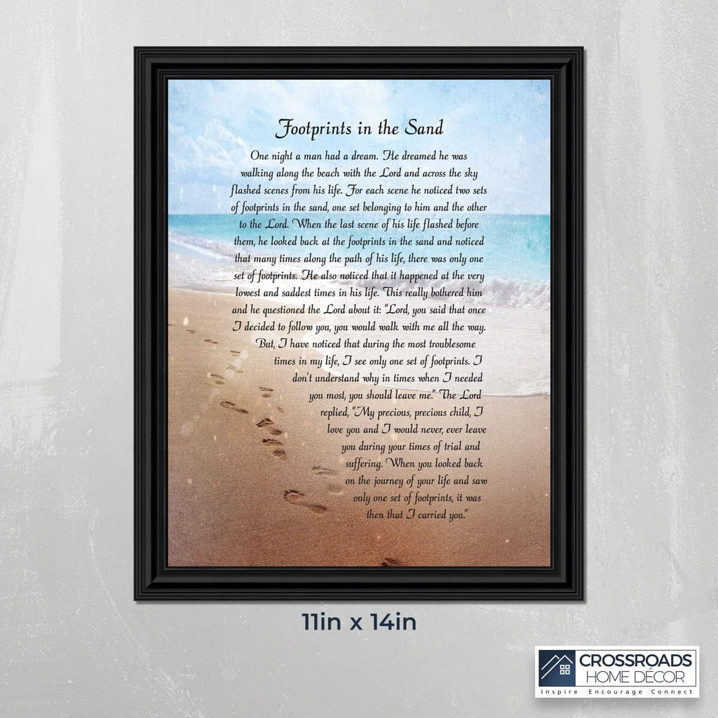 Footprints in the Sand Inspirational Wall Art, Beach Decor, Christian Gifts for Women and Men, Christian Wall Decor, Get Well Soon, Encouraging Scripture Wall Art, Framed Sympathy Gift 2102B