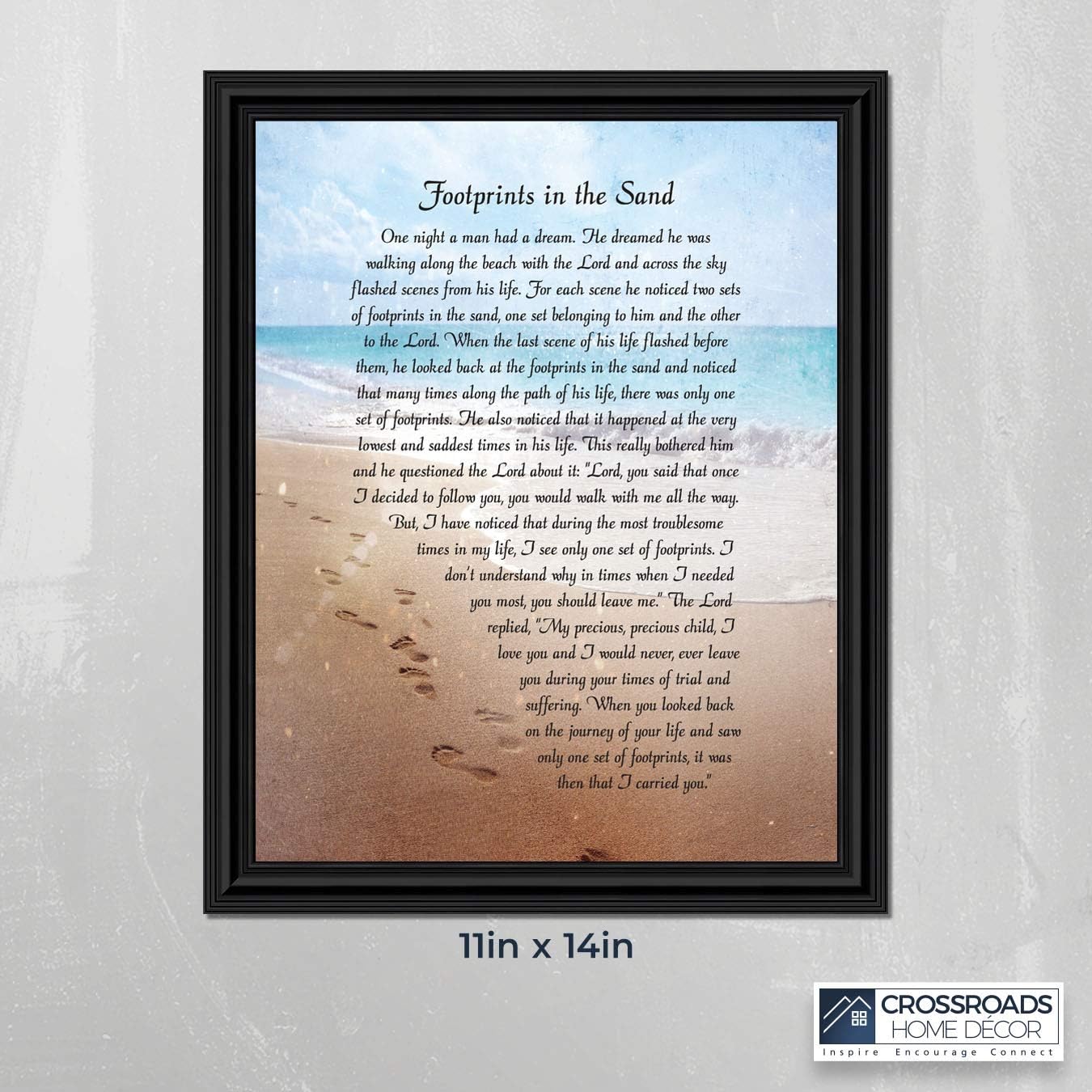 Footprints in the Sand Inspirational Wall Art, Beach Decor, Christian Gifts for Women and Men, Christian Wall Decor, Get Well Soon, Encouraging Scripture Wall Art, Framed Sympathy Gift 2102B