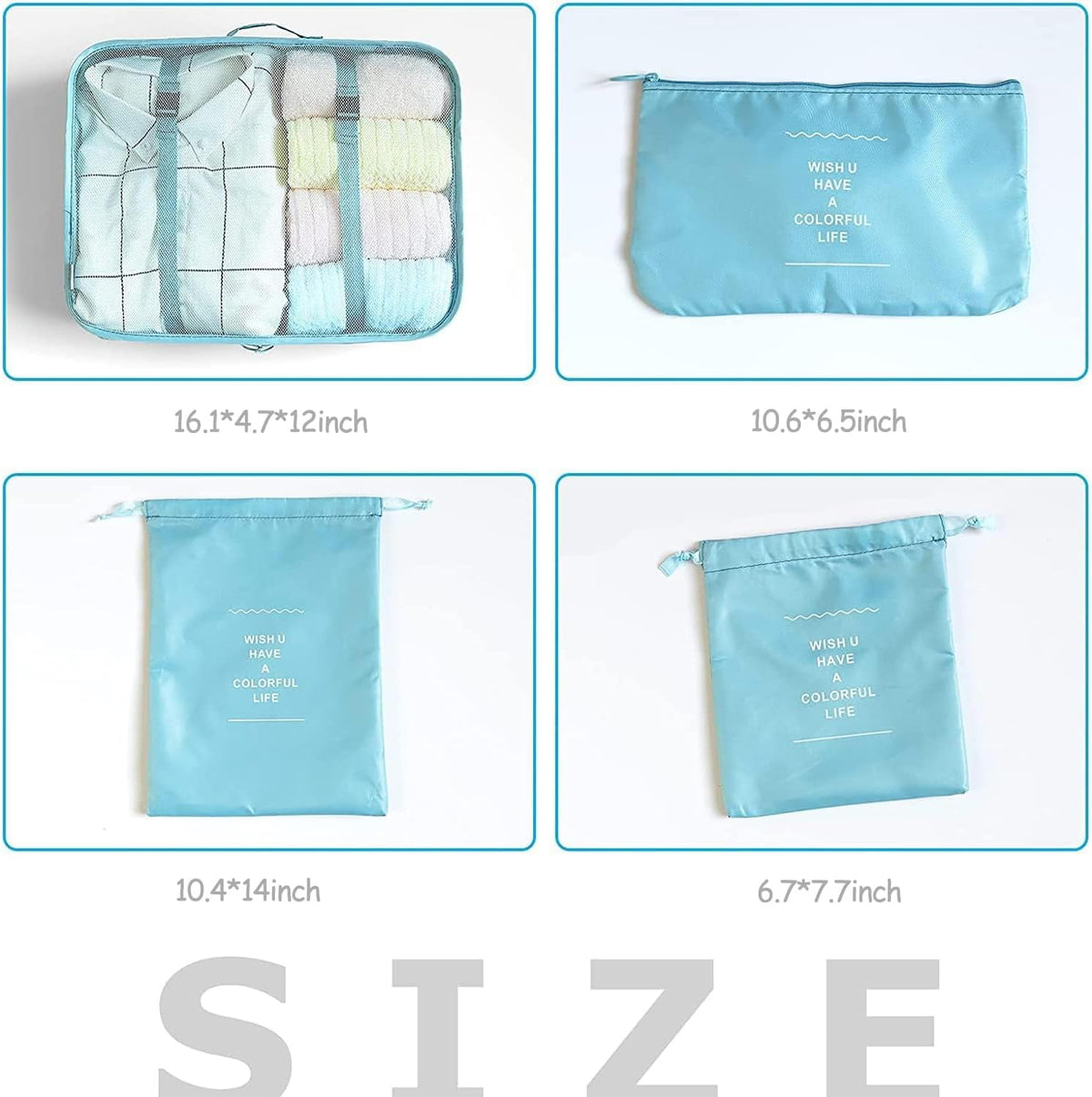 LANSKLBD 6/8 Set Packing Cubes for Suitcases Travel Luggage Packing Organizers,Travel Accessories Essentials Luggage Organizer with Shoe/Tioletry/Laundry Bag (Light Blue, 8 set)