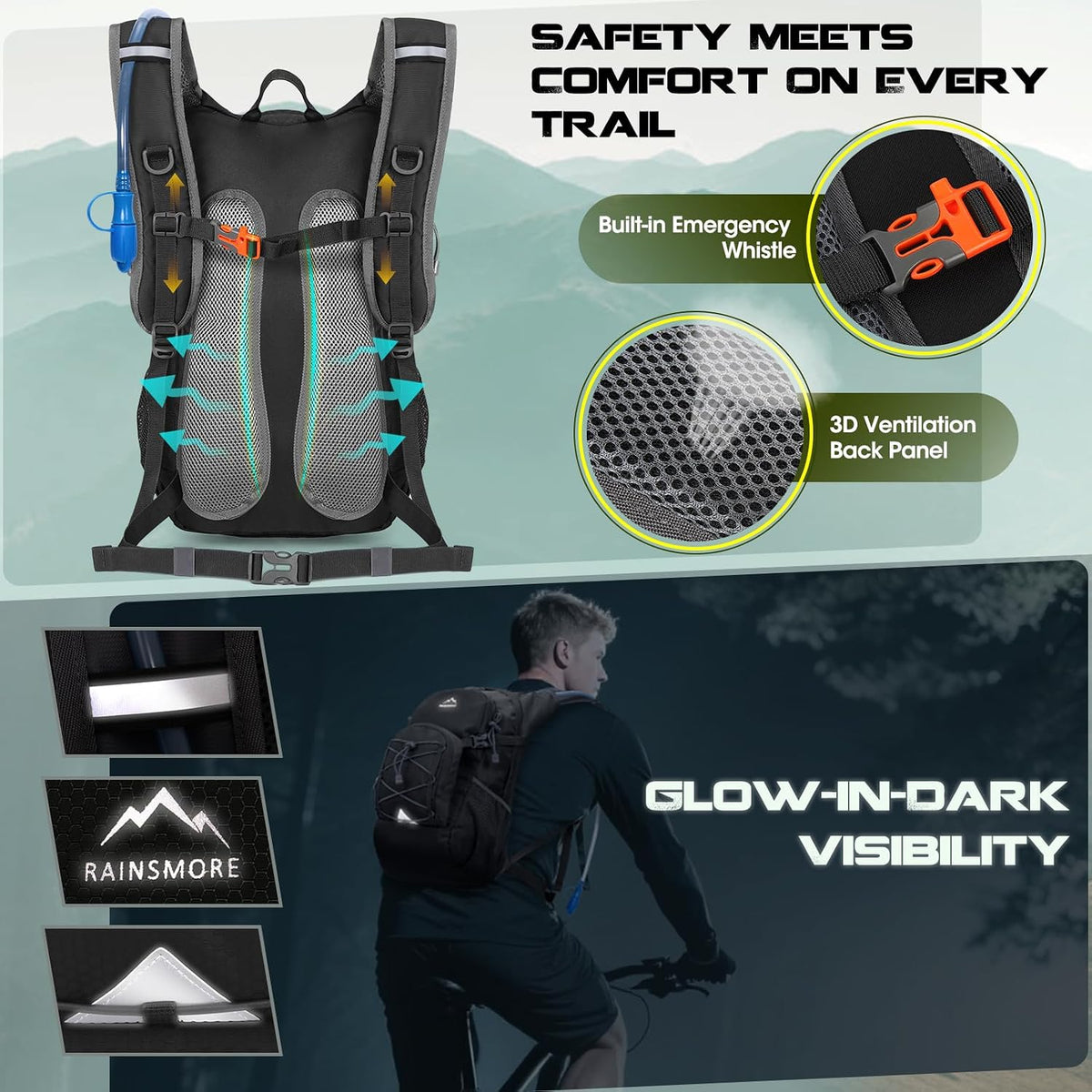 Hydration Backpack with Water Bladder, 18L Lightweight Hiking Backpack for Women&Men Small Insulated Hydration Water Pack for Hiking, Running, Cycling, Biking