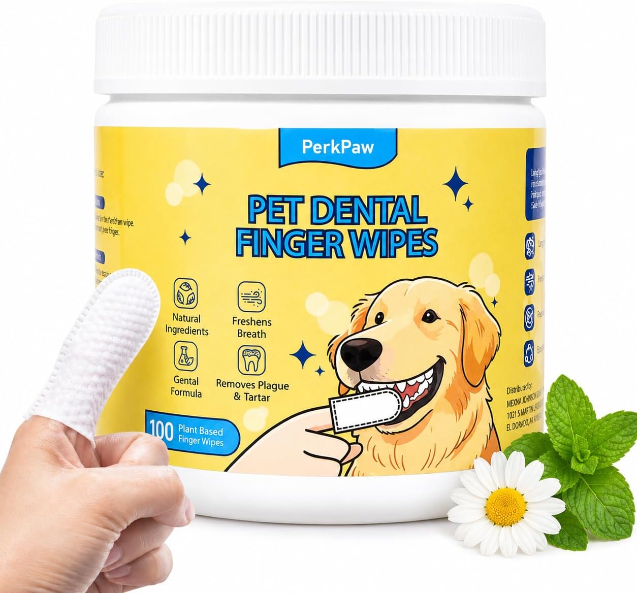 Pet Dental Finger Wipes for Dogs & Cats, 100 Count Pet Teeth Cleaning Wipes, Textured Finger Toothbrush Wipes for Fresh Breath, Plaque & Tartar Care, Gentle No-Rinse Oral Care