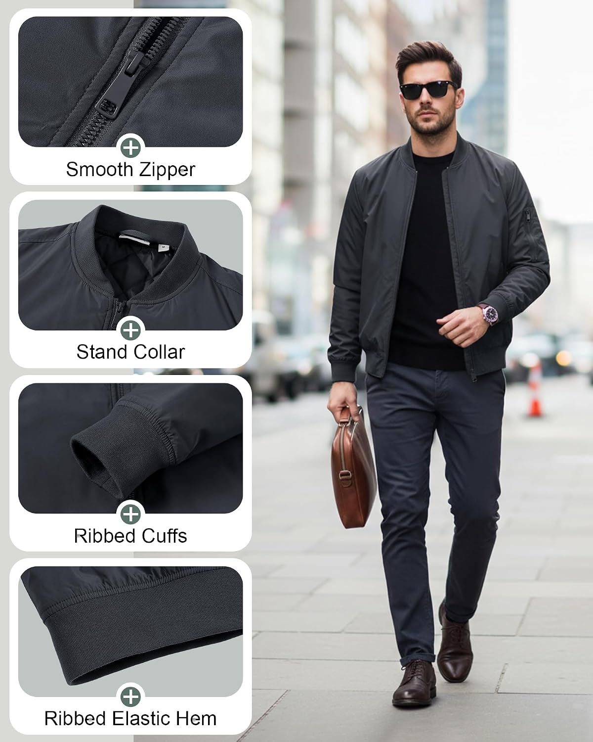 33,000ft Men's Bomber Jacket Lightweight Zip Up Waterproof Windbreaker