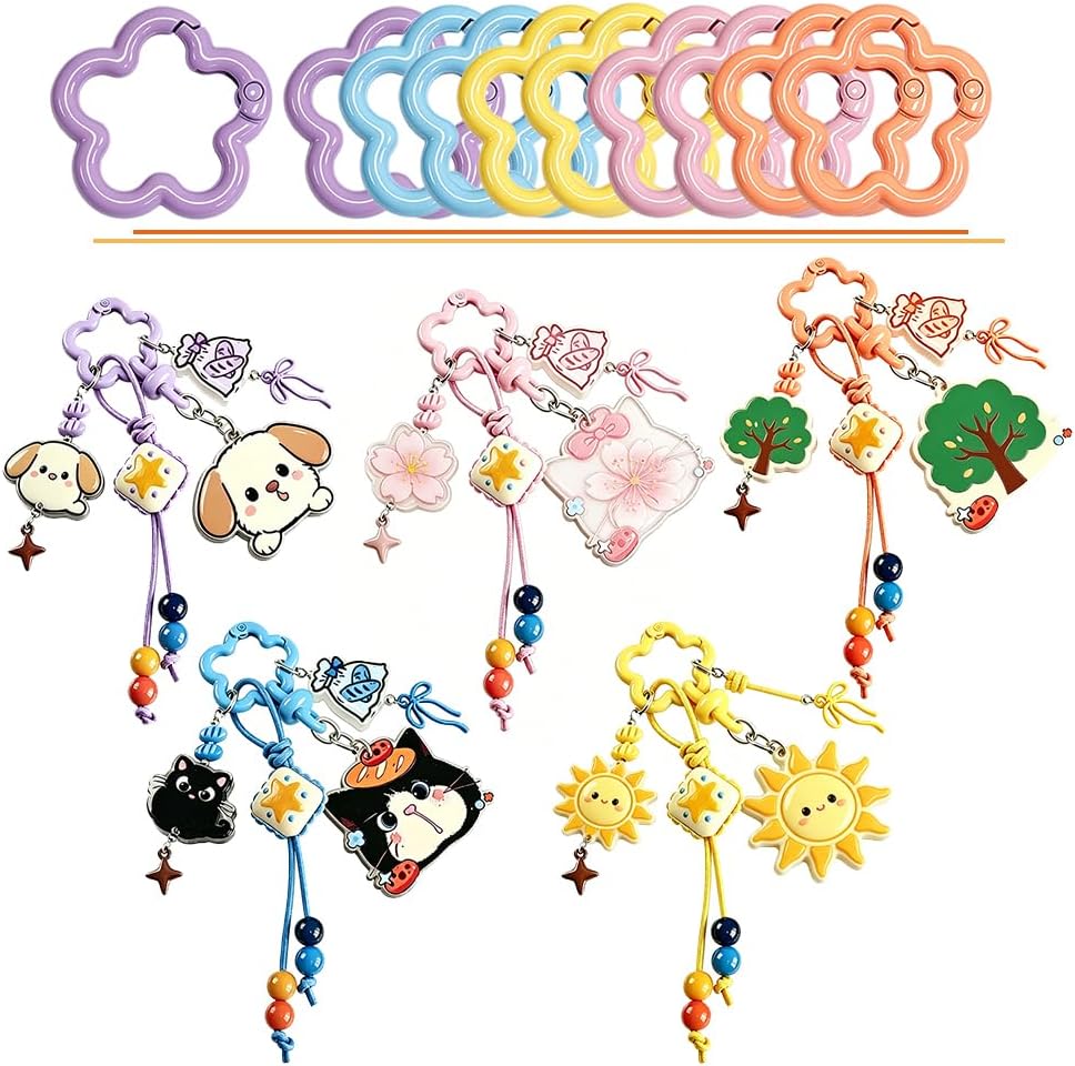 40PCS Carabiner Keyring Clips Metal Keychain Key Chain Rings 4 Shapes, Colorful Spring Snap Hooks for DIY Keychains Accessory Bag Charm Purses Making