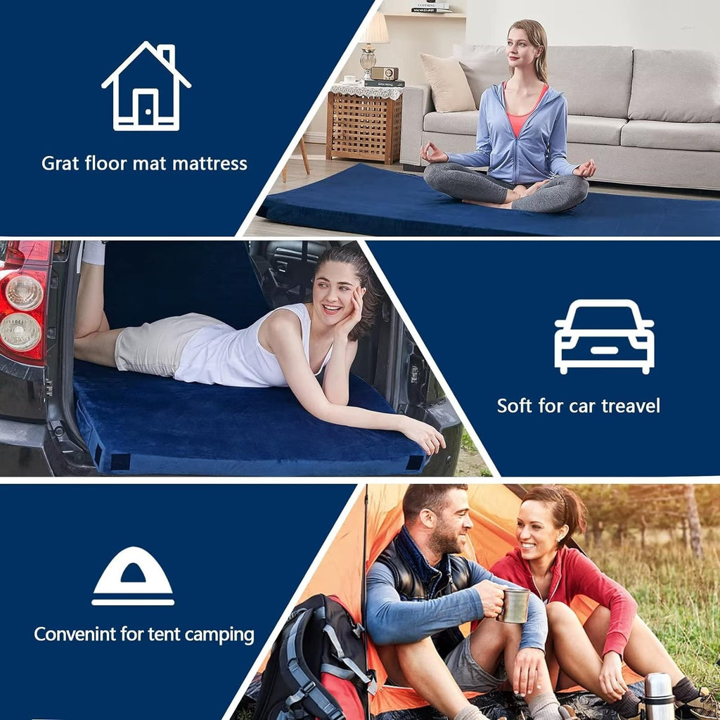 CYMULA Memory Foam Camping Mattress Pad, Sleeping Mat, Portable Roll Up Mattress for Adults, Camping Bed Pads for Sleepover, Car Bed with Travel Bag