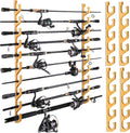 PLUSINNO H5W Horizontal Fishing Rod/Pole Holders for Garage, Wall or Ceiling Mounted Rack, Solid Wood Fishing Rod Holder Holds up to 5/10/20 Rods or Combos Fishing Gear, Gifts for Men