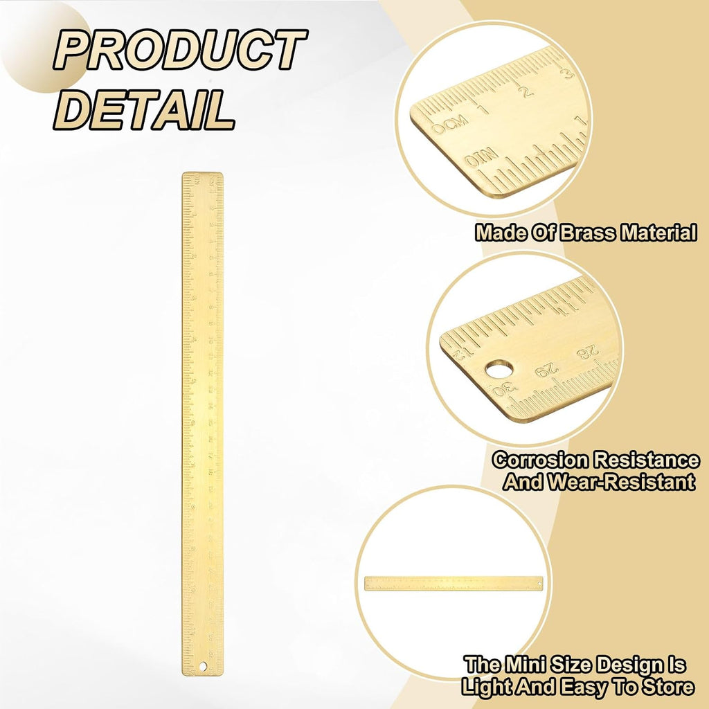 uxcell Metal Straight Ruler 300mm Brass Straight Edge Rule Precision Double Scales Metric Measurement Tool Drawing Measuring Ruler Gold 2 Pcs