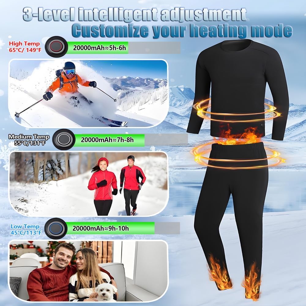 Heated Thermal Underwear for Men Women USB Charge 42 Zone Intelligent Heated Long Johns for Men Women & XS-4XL