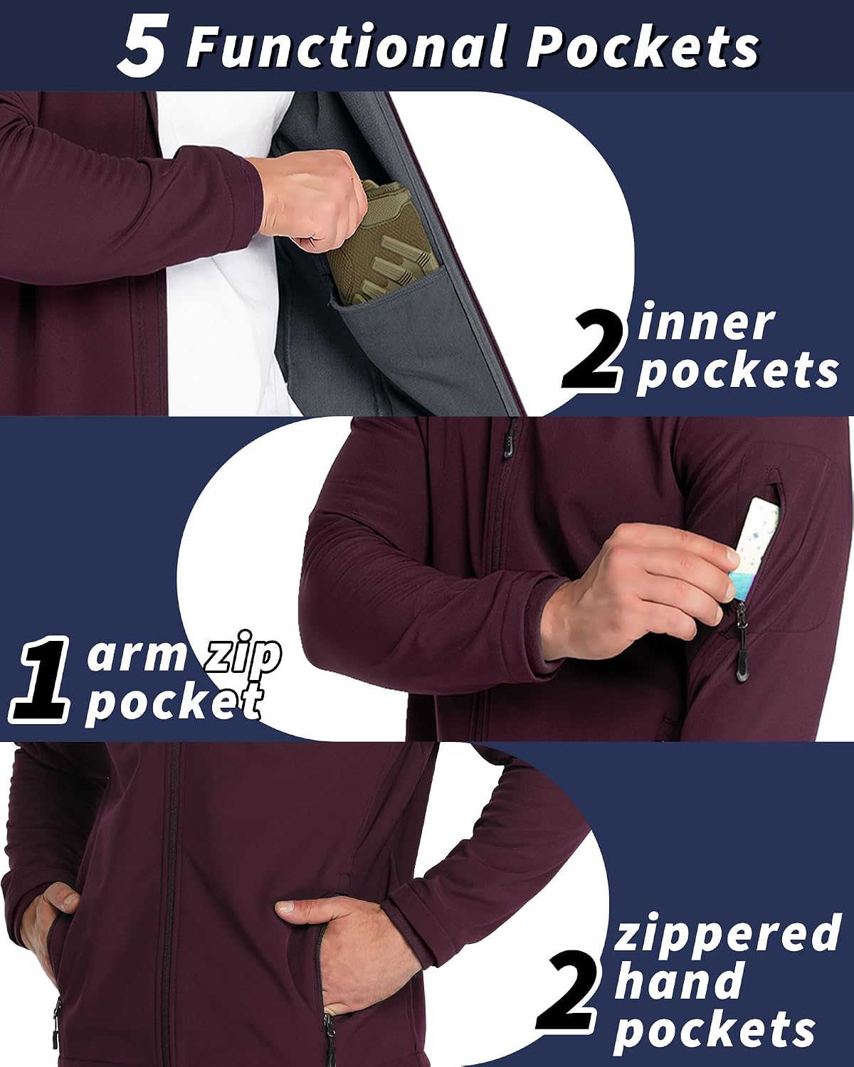 33,000ft Men's Hooded Fleece Lined Rain Shell Jacket Waterproof Lightweight