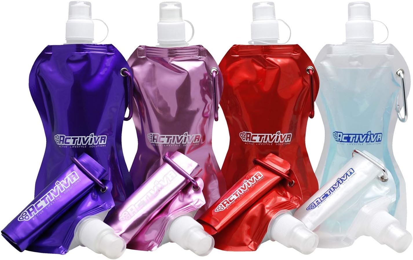 Collapsible Reusable Water Bottle with Carabiner Clip Light Weight Leak Proof Foldable Drinking Water Bottle - Non-Toxic BPA Free - 16.9 oz - 4 Pack