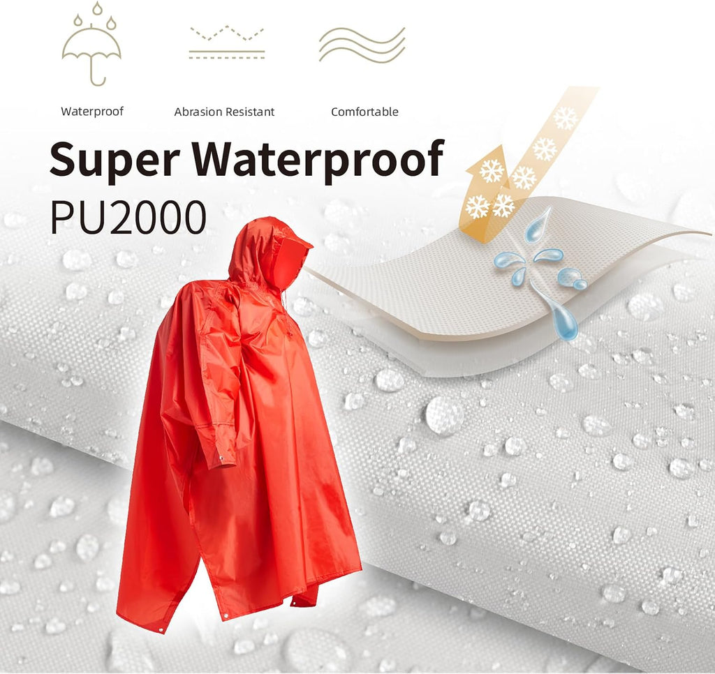 Hooded Rain Poncho for Adult with Pocket Waterproof Lightweight Unisex Raincoat for Hiking Camping Emergency