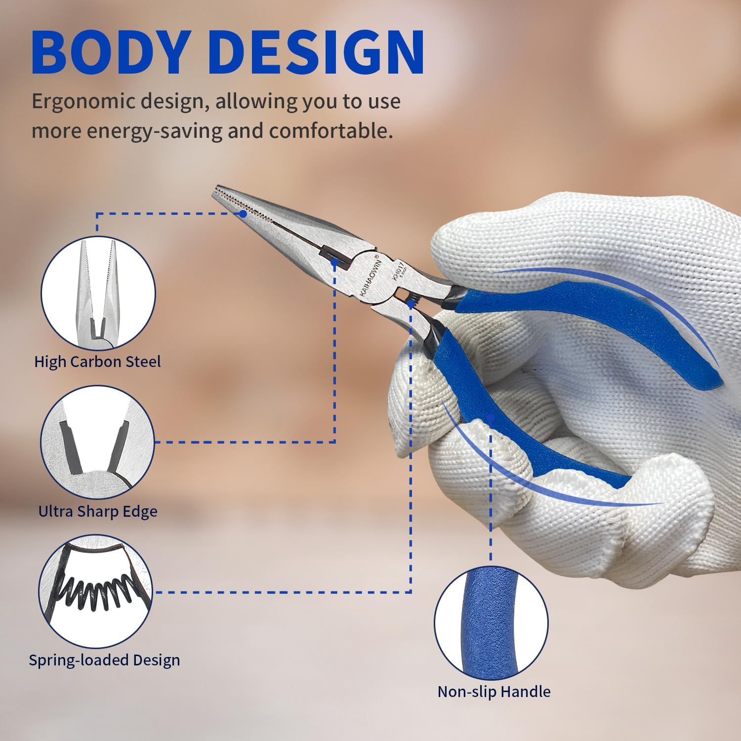 KAIHAOWIN 5" Mini Needle Nose Pliers - 5 Pack, Precision Small Long Nose Pliers for Jewelry Making & Wire Cutting, Spring Loaded Thin Needle Nose Pliers Set, Rustless High Carbon Steel