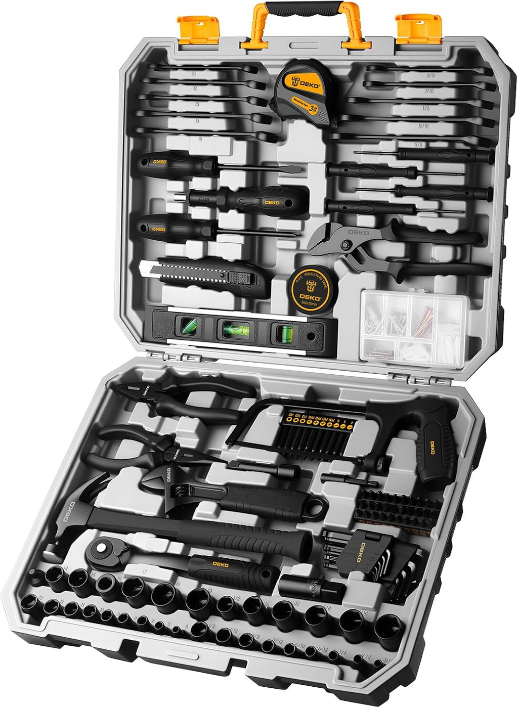 DEKOPRO 218-Piece General Household Hand Tool kit, Professional Auto Repair Tool Set for Homeowner, General Household Hand Tool Set with Plier, Screwdriver Set, Socket Set, with Portable Storage Case