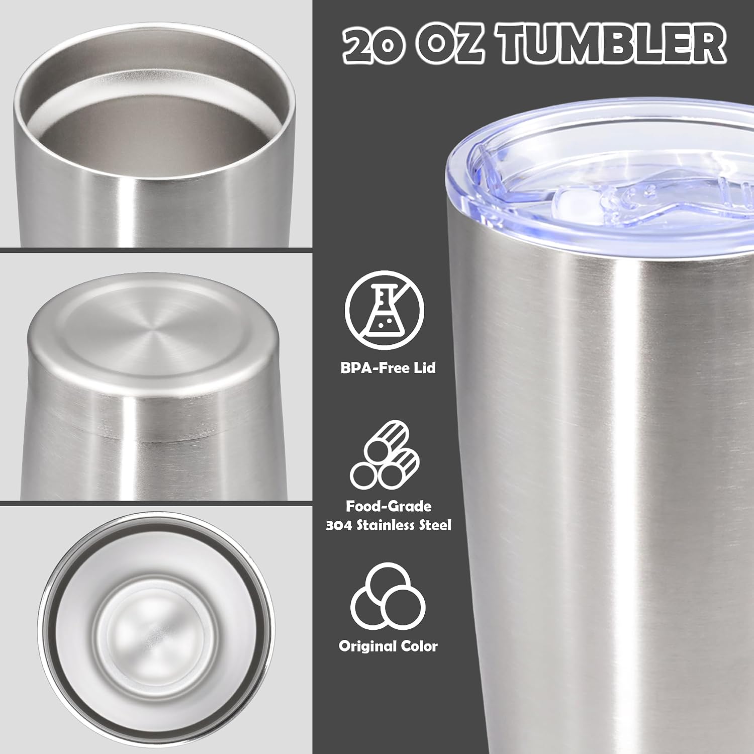 20oz Tumbler Stainless Steel Tumbler Coffee Tumbler with Lid SS, 4P