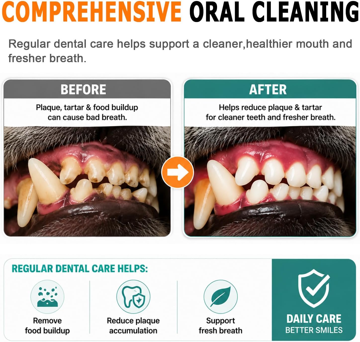 Dog Tooth Brushing Kit for Teeth Cleaning – Beef Toothpaste, Brush & 50 Finger Wipes
