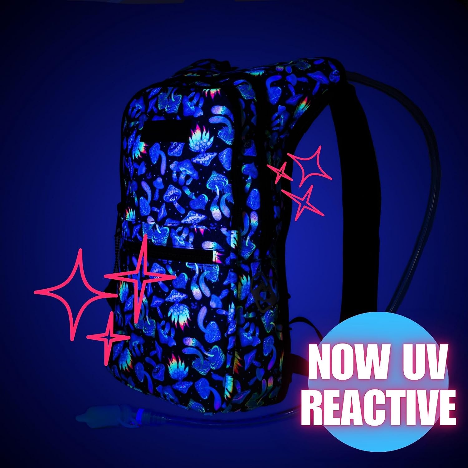 Kandies World Reflective Festival Hydration Pack - 2L Hydropack for Raves, Hiking, Biking, Running, and More (with Anti-Theft Pocket)