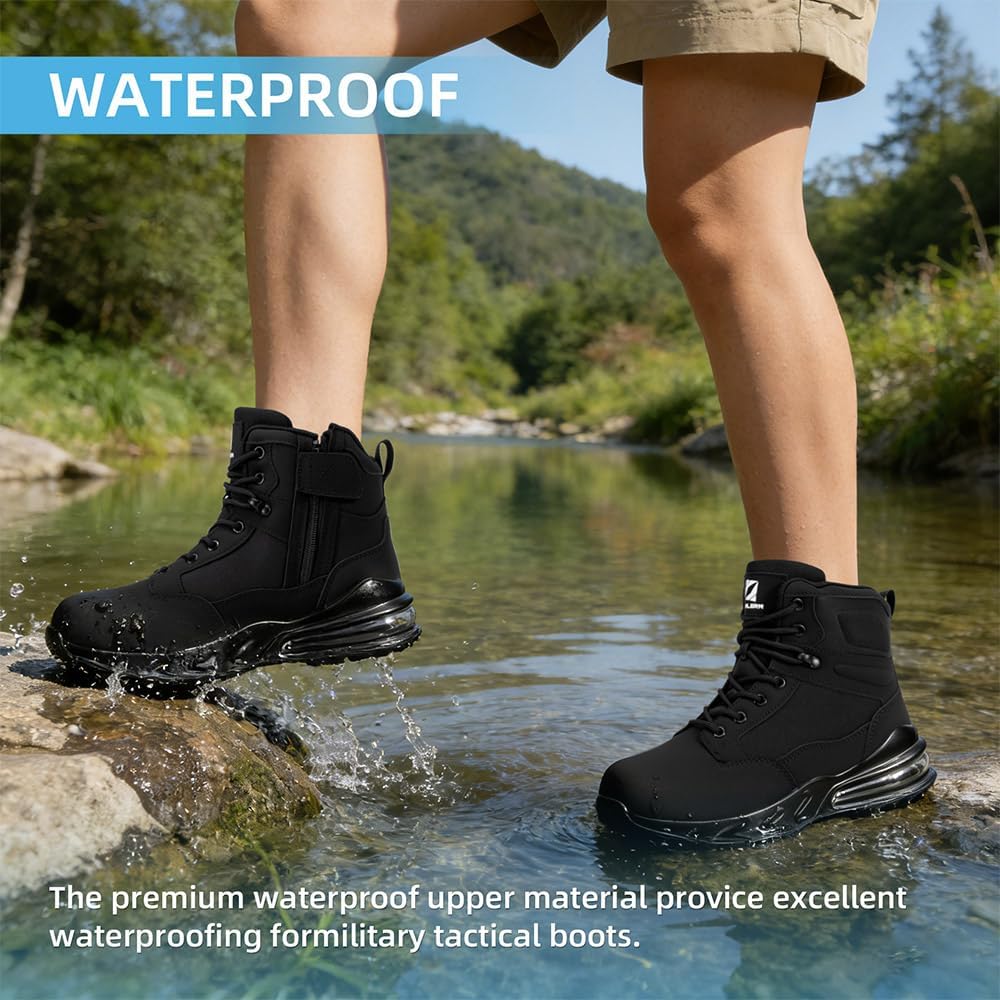 FENLERN Women's Waterproof Hiking Boots, Lightweight Non-Slip Trekking Boots with Side Zipper, Comfortable Cushion Support Outdoor Backpacking Camping Trail Shoes