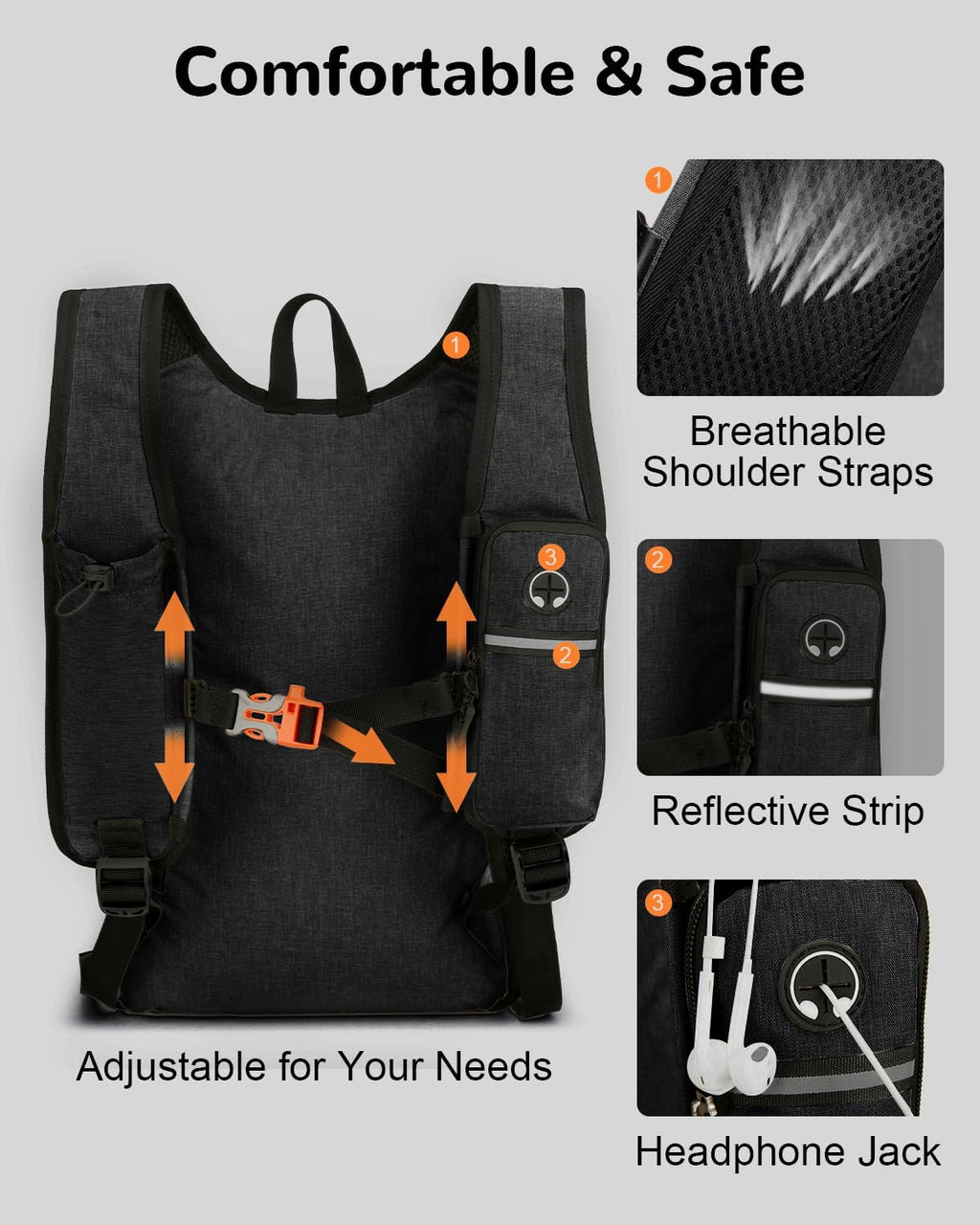 Folding Hiking Backpack with Phone Pocket for Men Women, Small Ultralight Packable Casual Daypack with Shoulder Chest Straps for Travel, 15L Foldable Lighweight Day Pack, Black